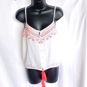 NWT Shrinking Violet Colorful Floral Peasant Blouse, Neon